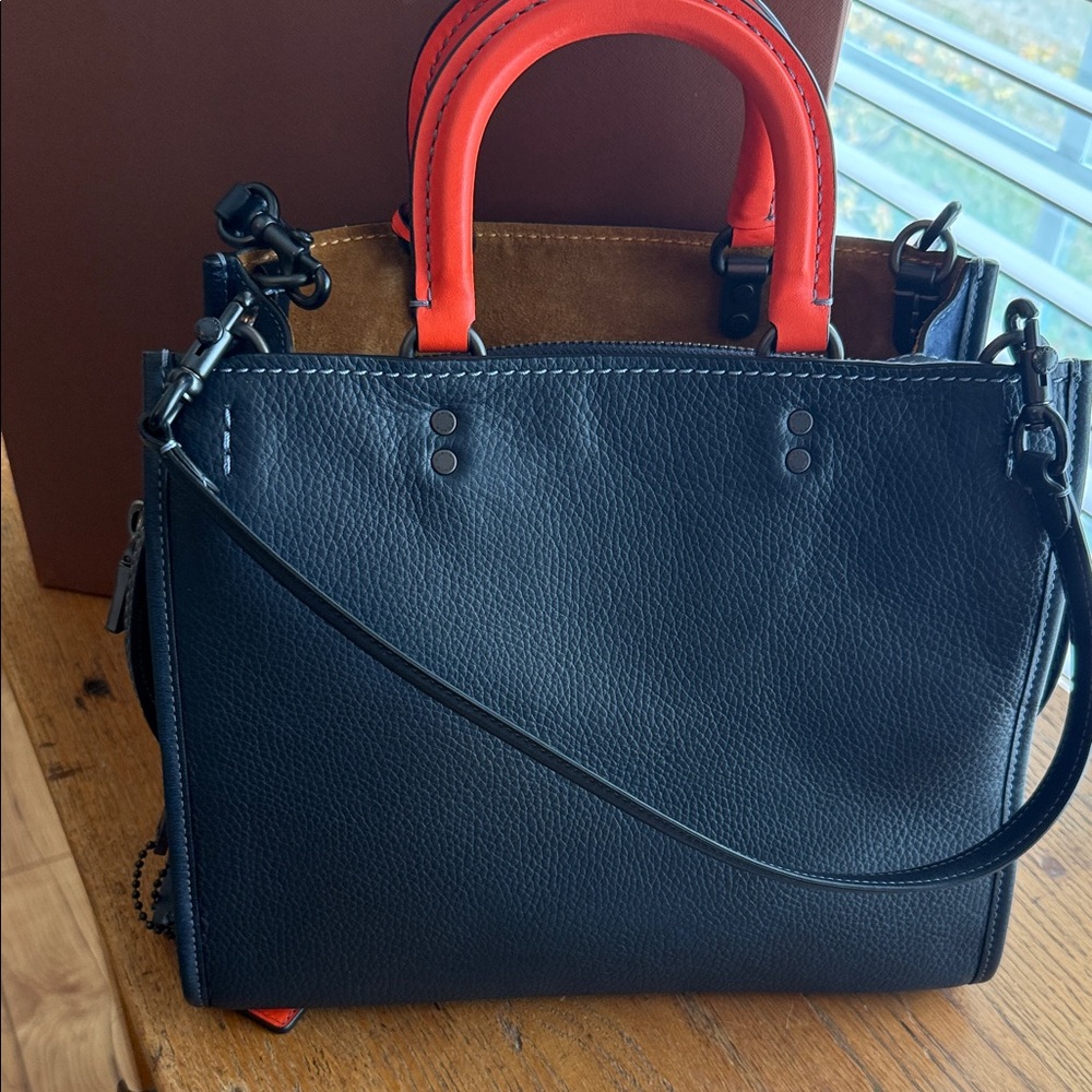 Coach 1941 Varsity Patch Rogue Leather Handbag with Orange Handles and Patches - Picture 7 of 10